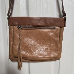 The Sak Medium‎ Brown Embossed Leather Adjustable Crossbody Purse 9.5" x 7.5"